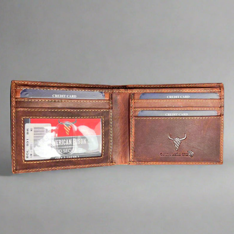 Men’s Slim Bifold Cow Leather Wallet - Boutique of Leathers/Open Road