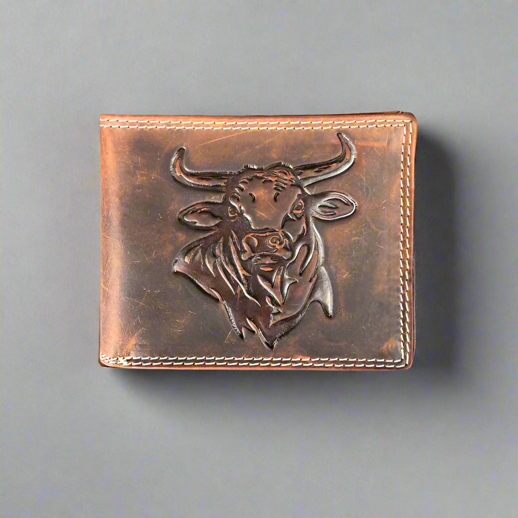 Men’s Steer Embossed Bifold Leather Wallet - Boutique of Leathers/Open Road