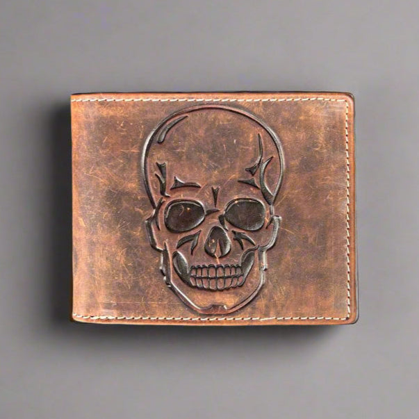 Men’s Skull Embossed Bifold Leather Wallet - Boutique of Leathers/Open Road