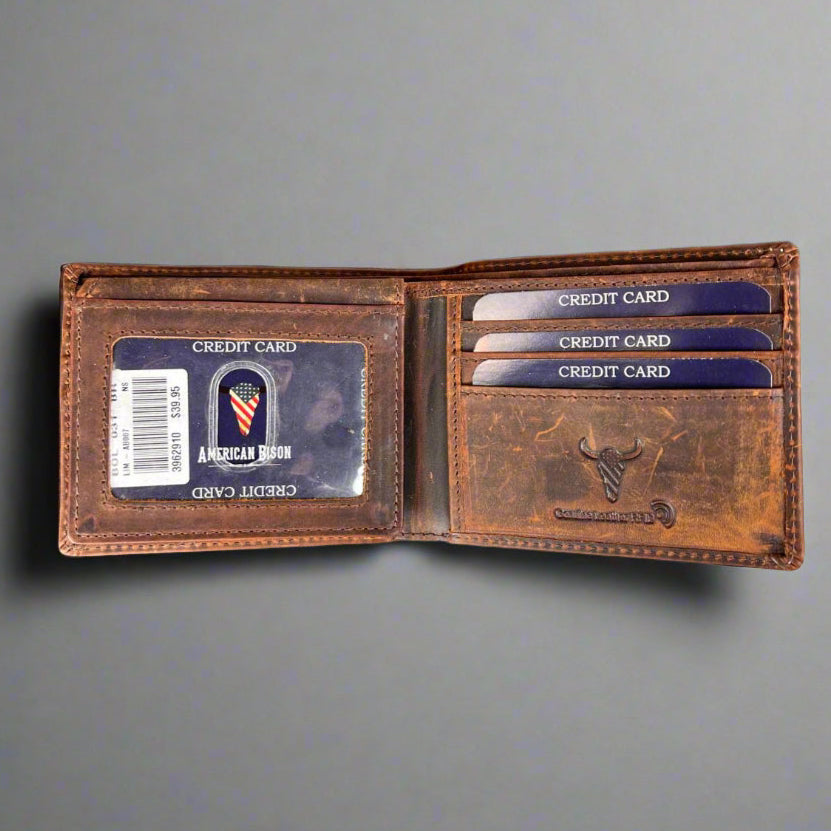 Men’s Skull Embossed Bifold Leather Wallet - Boutique of Leathers/Open Road