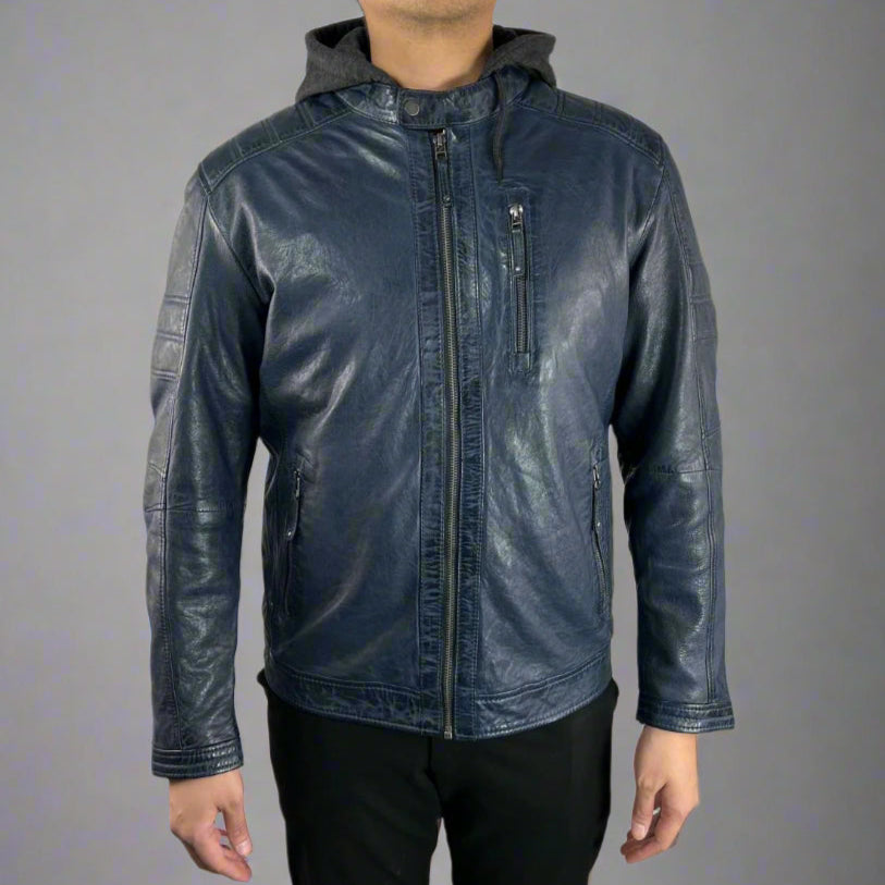 Men's Sheep Leather Jacket with Removable Hoodie - Boutique of Leathers/Open Road