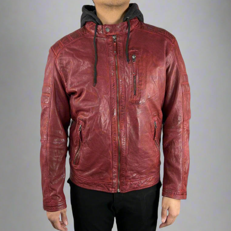 Men's Sheep Leather Jacket with Removable Hoodie - Boutique of Leathers/Open Road
