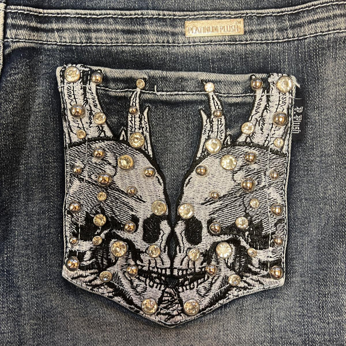 Bus Stop Women's Rhinestone Skull Wing Denim Shorts - Boutique of Leathers/Open Road