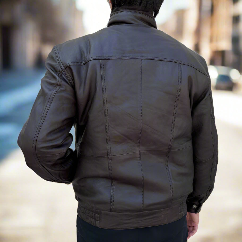 BOL Men's Double Pocket Leather Bomber Jacket