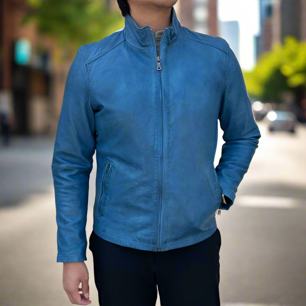 Men’s Sheep Leather Jacket. Classic Stand Collar with 2 Pockets - Boutique of Leathers/Open Road
