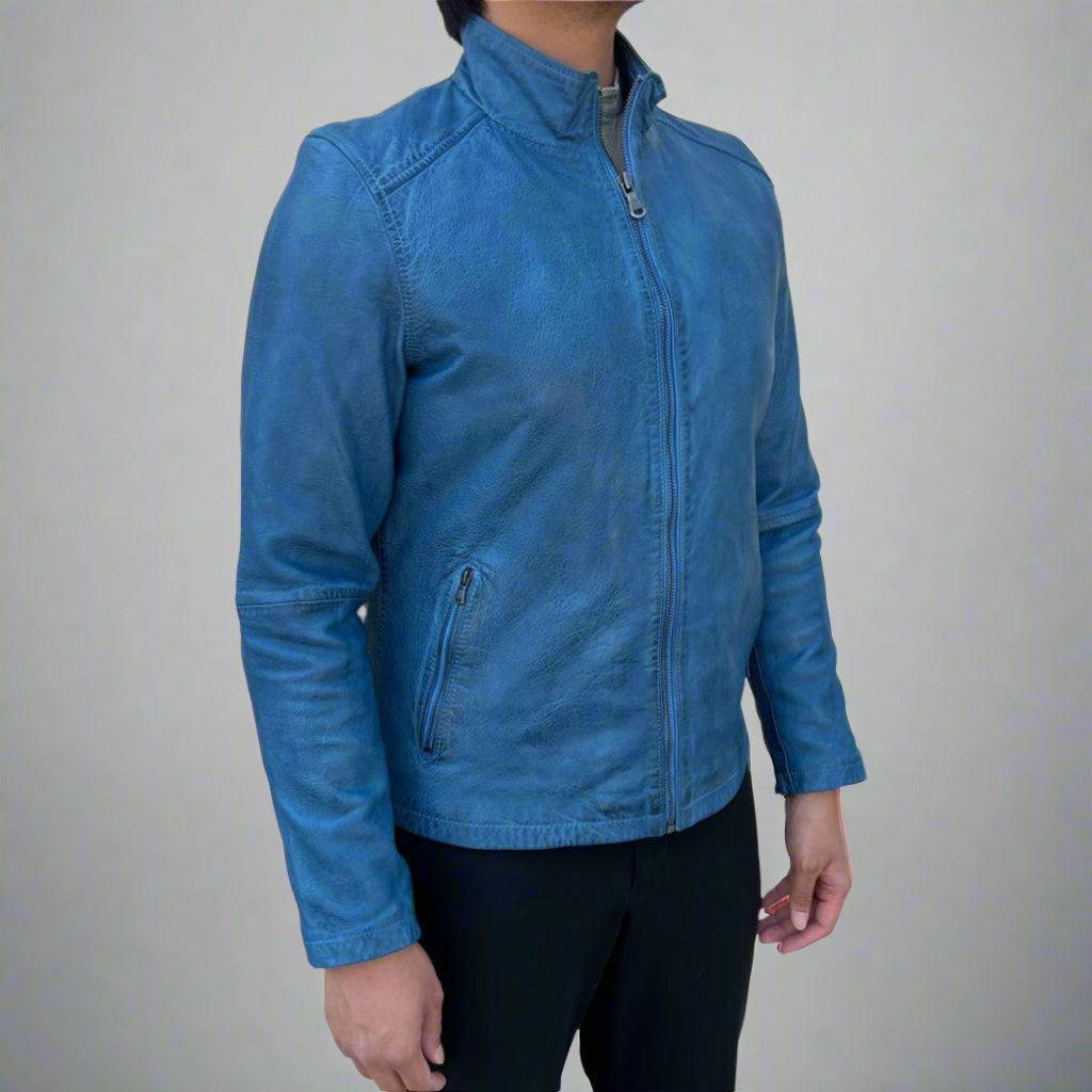Men’s Sheep Leather Jacket. Classic Stand Collar with 2 Pockets - Boutique of Leathers/Open Road