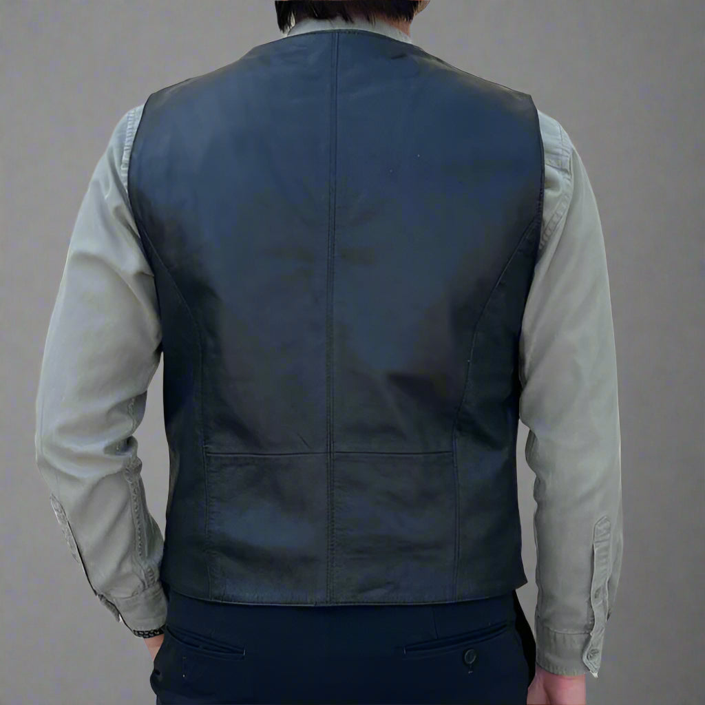 Men's Sheep Leather Vest. Snap Closure & Front Pockets - Boutique of Leathers/Open Road