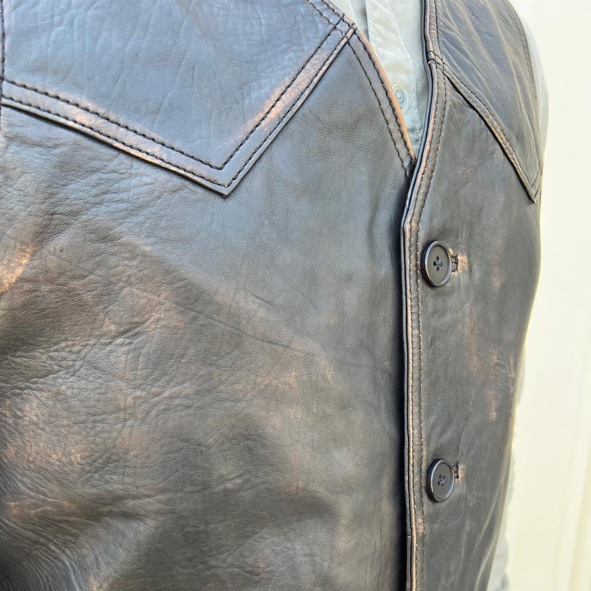 Men's Sheep Leather Ruboff Vest. Classic Button Closure & Front Pockets - Boutique of Leathers/Open Road