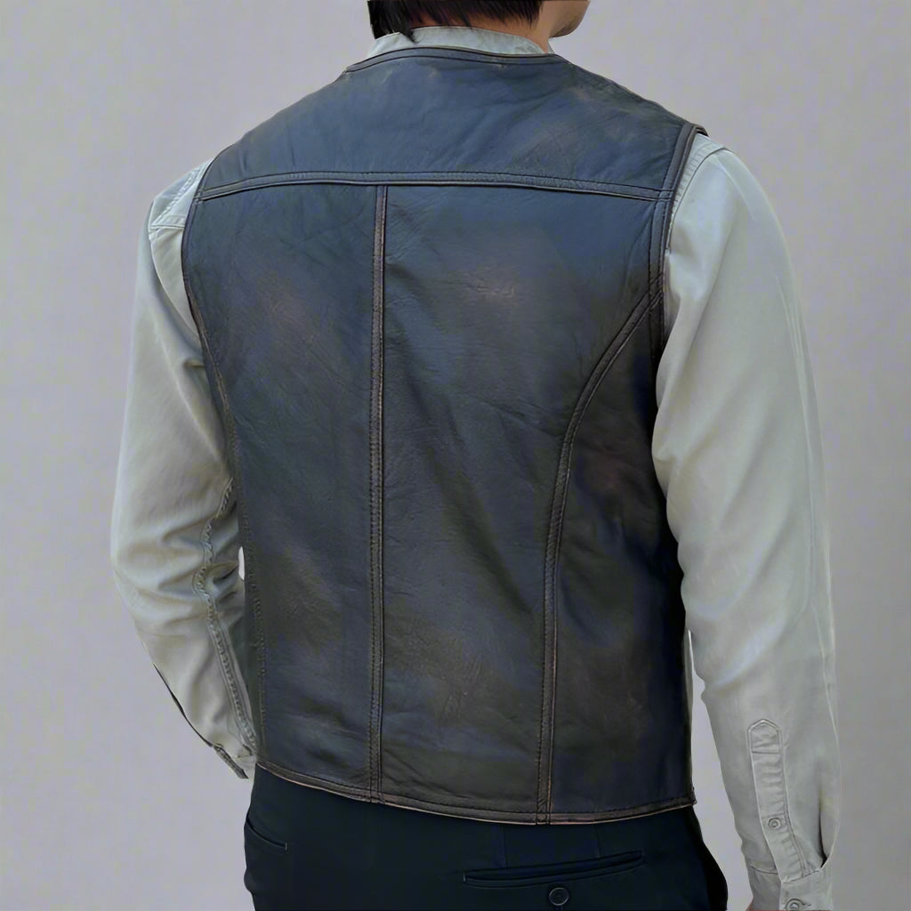 Men's Sheep Leather Ruboff Vest. Classic Button Closure & Front Pockets - Boutique of Leathers/Open Road