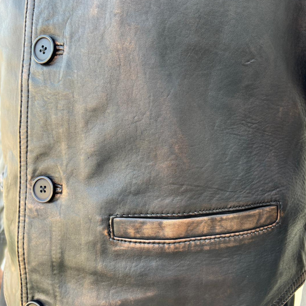 Men's Sheep Leather Ruboff Vest. Classic Button Closure & Front Pockets - Boutique of Leathers/Open Road
