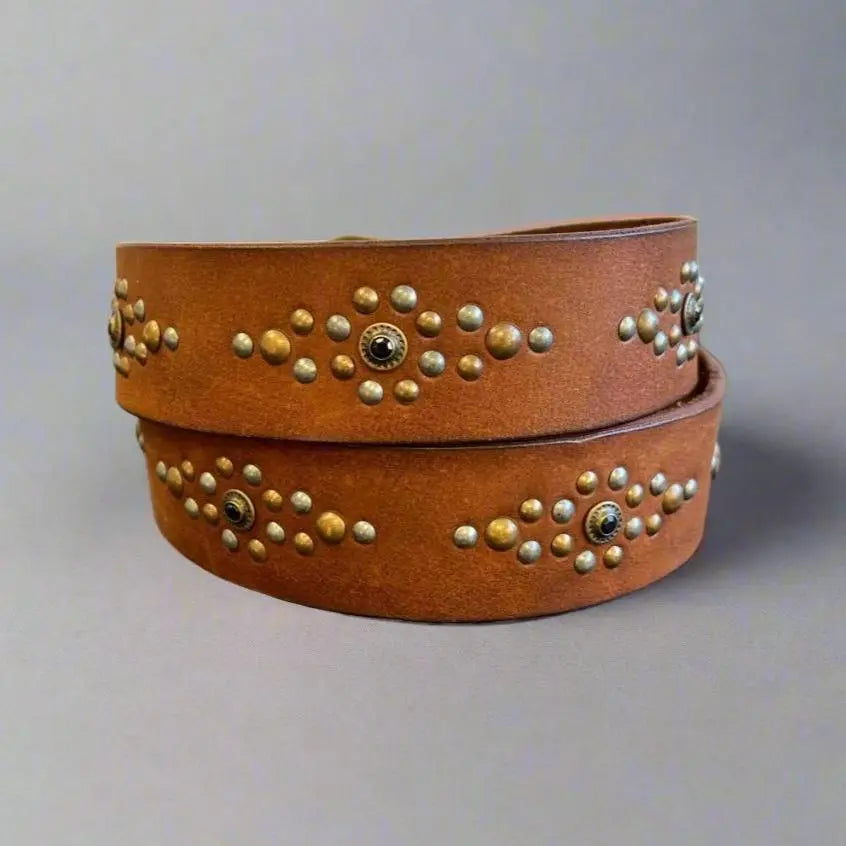 Women's Full Grain Leather Belt with Ornamental Stud Pattern Women's Belts Boutique of Leathers/Open Road