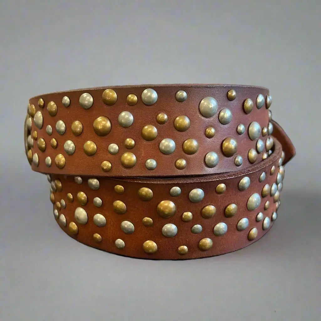Women's Full Grain Leather Belt with Oval Buckle and Studs Women's Belts Boutique of Leathers/Open Road