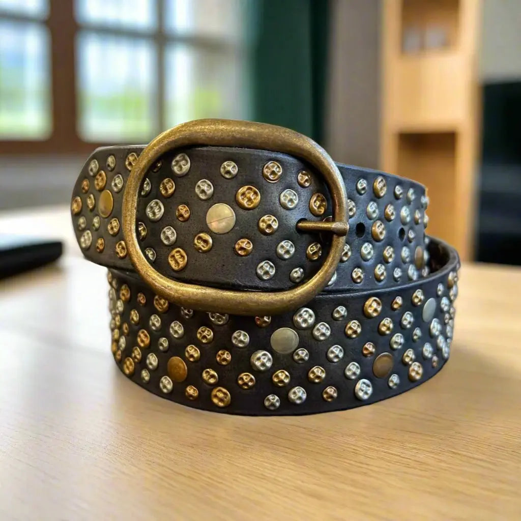 Women's Full Grain Leather Belt with Studs and Oval Buckle Women's Belts Boutique of Leathers/Open Road