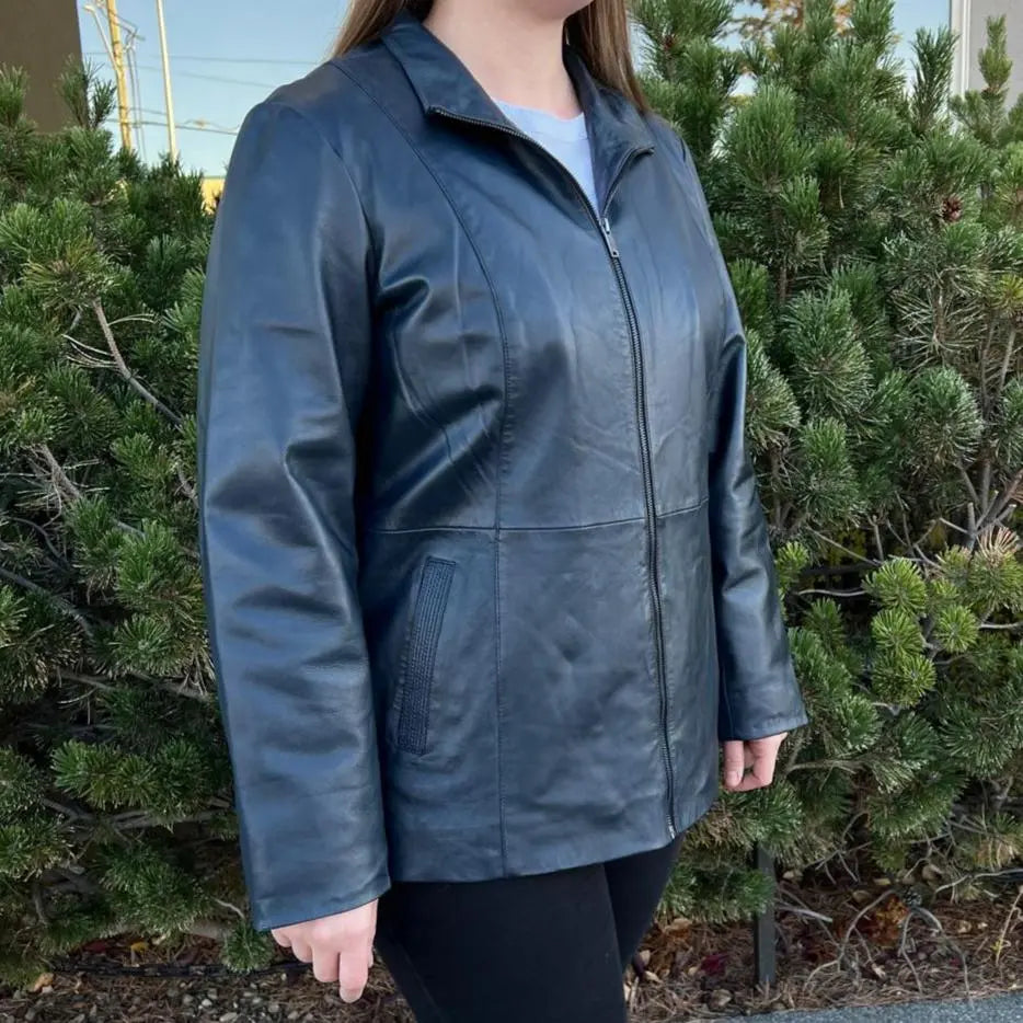 Women's Lamb Leather Jacket with Zipper and Dual Pockets Women's Coats & Jackets Boutique of Leathers/Open Road