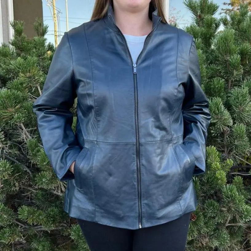 Women's Lamb Leather Jacket with Zipper and Dual Pockets Women's Coats & Jackets Boutique of Leathers/Open Road