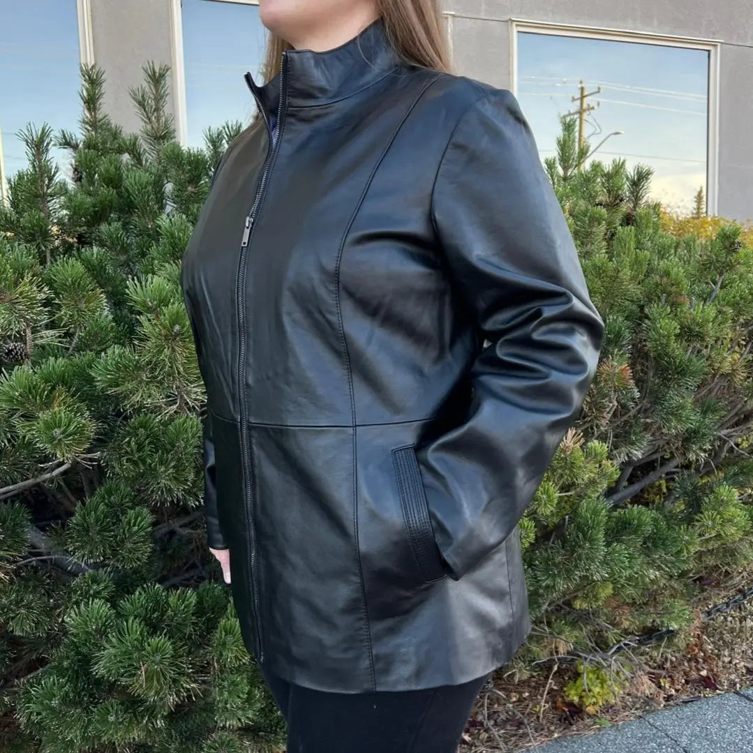 Women's Lamb Leather Jacket with Zipper and Dual Pockets Women's Coats & Jackets Boutique of Leathers/Open Road