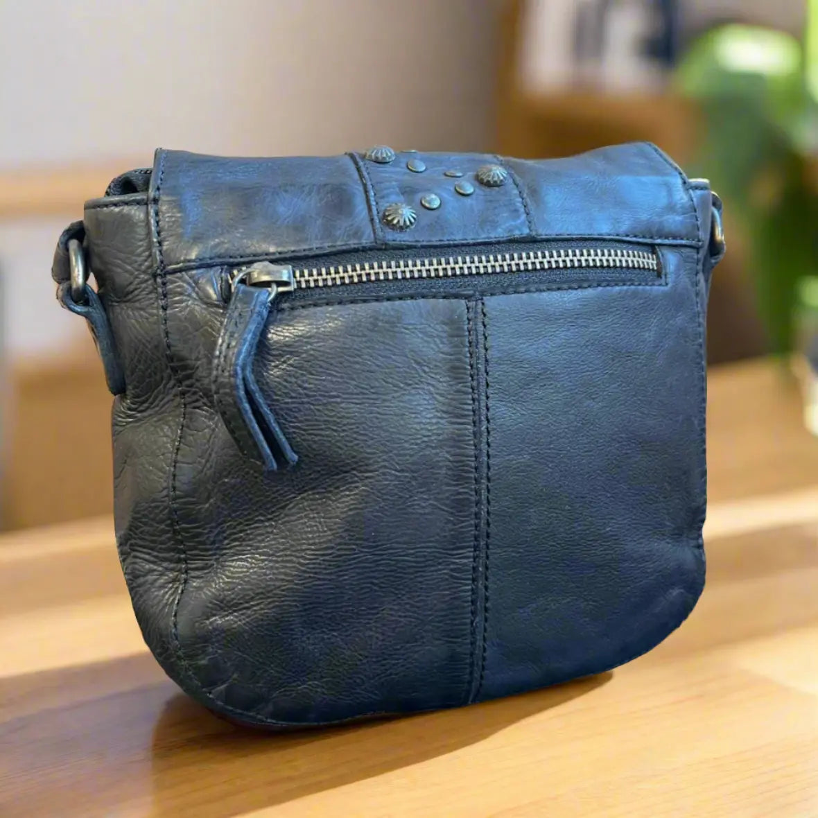 Women's Leather Crossbody with Zig-Zag Studs Saddle Bag Handbags & Purses Boutique of Leathers/Open Road