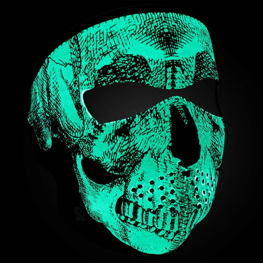 ZANheadgear Full Mask Neoprene Black & White Skull Face Glow In the Dark - Boutique of Leathers/Open Road